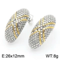 Silberne ovale Creolen mit goldenem X-Kreuz-Akzent und Micro-Pave-Kristallen - Zweifarbig Gold und Silber (KE113790-KFC)