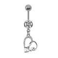 Piercing nombril argenté avec pendentif cœur, zircon rond et breloques Love - Double Disque Suspendu