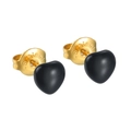 Boucles d'oreilles cœur minimalistes en acier inoxydable doré 18K avec émail noir - E931-Noir Cœur