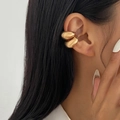 Minimalist double-layered golden ear cuff with sleek drop-shaped geometric design on ear - CCB Material Double Waterdrop (06459) / Gold