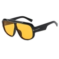 Classic black pilot sunglasses with transparent yellow lenses and silver T-shaped metal logo - Black Frame Orange Lens