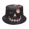 Halloween black bucket hat featuring an orange pumpkin jack-o-lantern face pattern - M (56-58cm) / Pumpkin Face Print Style (A)