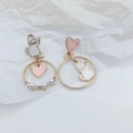 Asymmetric S925 cat and heart earrings with pearls and pink cubic zirconia accents - Asymmetric Cat Heart