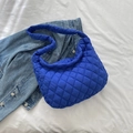 Blue quilted padded shoulder bag for women with soft cloud design and matching denim jacket - Blue