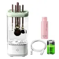 Electric makeup brush cleaner set with white base, green lid, cleaning solution and USB cable - Transparent White (Rechargeable + Agent)