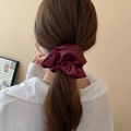 Deep red leather texture pleated scrunchie for vintage hairstyles in autumn and winter - Wine Red (14# Scrunchie-Red)