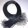 Cordons de collier noirs cirés avec fermoirs mousquetons argentés et chaînes d'extension - 1.5mm d'épaisseur/45cm de longueur + 5cm de chaîne de queue