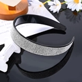 Sparkling rhinestone headband with silver crystals on a sleek black frame accessory - Silver White Solid Full Rhinestone