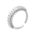 Detail view of adjustable silver ring with marquise-cut zircons and fan-shaped bear paw design - Silver Marquise Cut White Zirconia Style (VJ729)