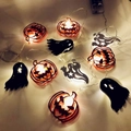Halloween LED string lights featuring orange pumpkins and black ghost shaped pendants - Pumpkin+Black White Ghost-Warm White / 3m 20 LEDs - Battery