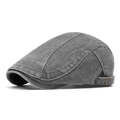Gorra plana gris oscuro de algodón lavado con hebilla de cobre de estilo retro - Gris 1