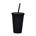 Minimalist matte black 16oz double-layer plastic tumbler with matching straw and lid - 450ml / Black M