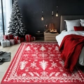 Detail of red faux cashmere Christmas rug with white tree and snowflake patterns - 40*60cm (Skin-friendly Velvet) / Style 12-Red White Tree Shadow