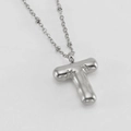 Silver stainless steel necklace featuring a puffy 3D bubble letter T pendant with beads - Letter T / Steel