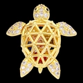 Gold turtle pendant with hollow shell, white zircon inlay and colorful inner gemstones - Turtle Hollow Cage (2)