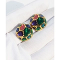 Vintage gold plated heart earrings with colorful enamel and zircon stones in a retro style - Style 1