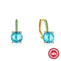 Orecchini a cerchio in argento 925 dorato con pietra blu e dettagli verdi - Argento 925 / Oro-Zircone Blu