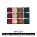 Set of 12 flocked Christmas balls in vintage red, beige, brown, and dark green colors - 6cm Flocked Christmas Pom-pom (retro Red And Green)