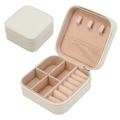Beige square PU leather jewelry box with necklace hooks and ring storage slots - Beige
