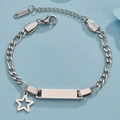 Detailed view of silver stainless steel NK chain with blank bar and star charm - Silver Pentagram