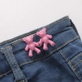Pink bear-shaped adjustable waist buckles for denim pants on blue jeans fabric - Screw Back Large / Sakura Pink
