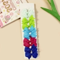 Set of 10 colorful grosgrain ribbon bow hair clips in five assorted vibrant colors - Style 16