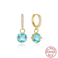 Boucles d'oreilles créoles de luxe en argent 925 avec pierres carrées bleu clair - Or-Zircone Bleu Mer