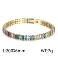 Titanium steel bracelet with 6mm colorful baguette-cut zircons in gold-plated finish - Style E Multi-color Zirconia (KB165627-Z)