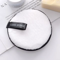 Disco desmaquillante reutilizable de microfibra blanca con borde negro y cinta - Blanco