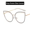 Fashion cat eye metal eyeglasses frame in grey with gold temples and clear lenses - Grey Frame