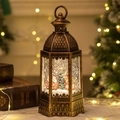 Bronze Christmas snow globe lantern with Santa Claus and festive LED lighting feature - New Hexagonal Santa & Tree