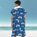 Navy blue hooded microfiber beach poncho for adults with retro gaming graphics - Pullover Style - Gamepad