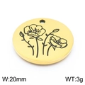 Golden stainless steel 20mm round flower pendant charm with floral engraving and 3g weight - Gladiolus-Gold (KLJ8060-Z)
