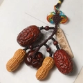 Sandalwood persimmon and peanut keychain with colorful braided knot for good luck - Jujube Peanut Persimmon Luck