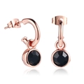 Elegant rose gold plated drop earrings with black zircon crystal pendant - Rose Gold + Black