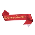 Red glitter satin sash with golden Birthday Princess text for girls party - Red Sash with Gold Letters (Single)