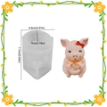 DIY silicone mold for pig-shaped resin craft with a pig sitting and holding coffee cup - Bowknot Piggy / Semi-transparent White