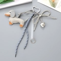 Detail of grey leather dachshund keychain with braided rope and heart metal buckle - Dachshund Pendant Gray (K4675)