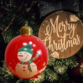Inflatable red Christmas ball with snowman pattern and gold Merry Christmas text - Small Christmas Snowman