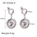 Zilveren roestvrijstalen maan oorbellen met parelmoer en ronde reliëf hanger - 18K goud / Zilver (HF-E3266-S)