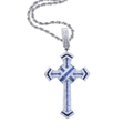 Hip hop cross pendant necklace with blue and clear zircon stones on a rope chain - With 60cm Chain / Silver with Blue Stone