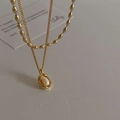 Collana a doppio strato dorata con pendente in perla d'acqua dolce barocca stile retrò - Collana a Doppio Strato Pisello (B-175) / Oro