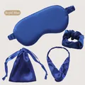 Luxury 4-piece sapphire blue faux silk sleep set including sleep mask and hair accessories - 4pcs Set (Short Bag) / Sapphire Blue