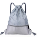 Grey waterproof drawstring backpack featuring hexagonal honeycomb texture and zipper pocket - Gray