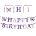 Purple butterfly happy birthday banner decorations with detailed size specifications - Butterfly Letter Banner