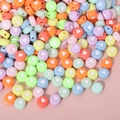 Colorful round acrylic candy beads with white heart patterns for DIY kids jewelry making - 4x7mm Light Colored Heart (100pcs)