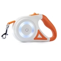 Guinzaglio retrattile arancione e bianco con anello luminoso a LED e impugnatura comoda - 3 Metri / Arancione