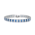 Elegantes Silber-Tennisarmband mit blauen und weißen rechteckigen Zirkoniasteinen - 17cm / Silber+Weiß & Blau Stein