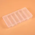 Detail view of 6-compartment transparent plastic storage box measuring 21x11x3.3cm - Vertical 6-Compartment (21x11x3.3cm)