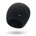 Winter black knit beanie with sport tag, thick warm ribbed skiing hat for outdoor activities - Hat Only / Dark Gray